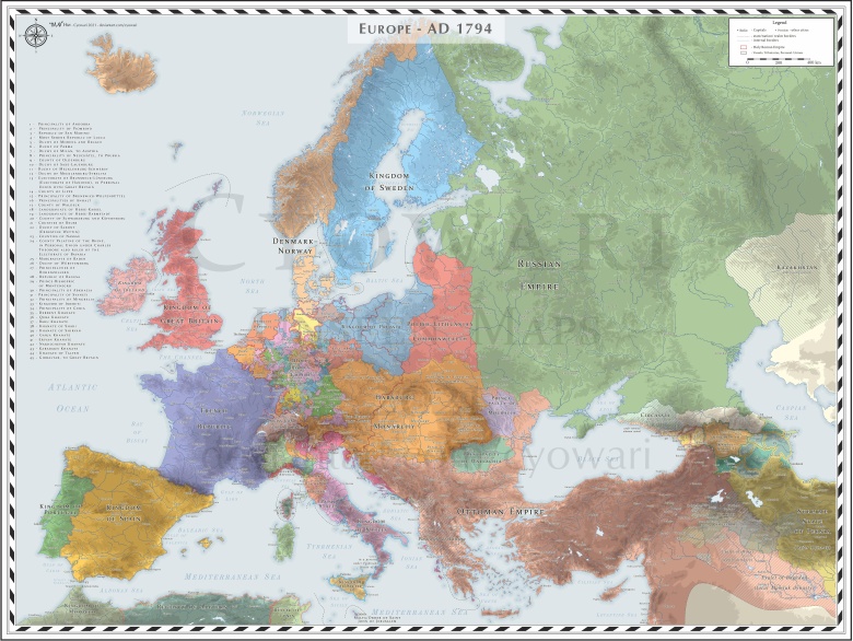 Mapa Europy w 1794 roku