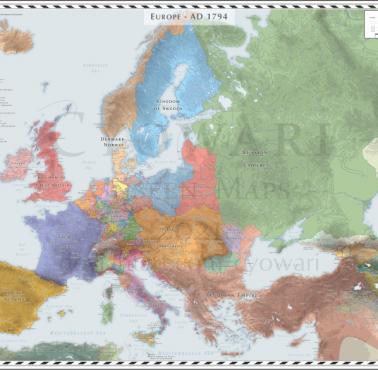 Mapa Europy w 1794 roku