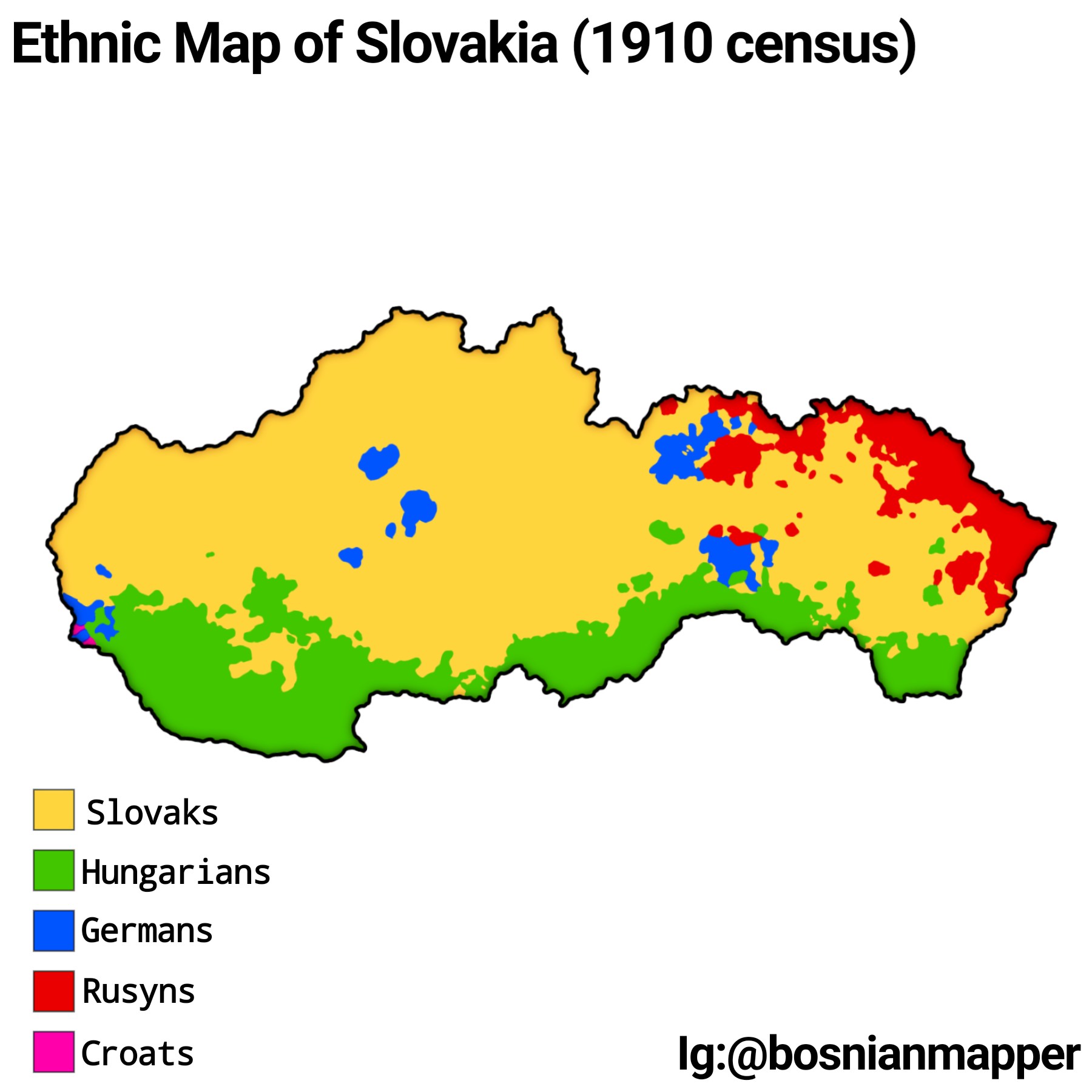 Mapa etniczna Słowacji według spisu ludności z 1910 roku