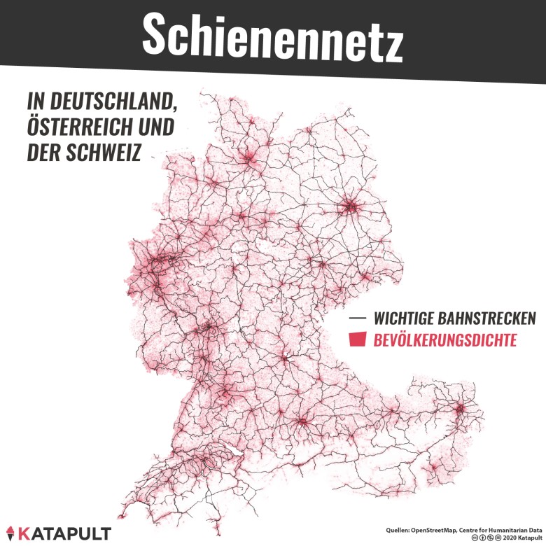 Koleje a gęstość zaludnienia w krajach niemieckojęzycznych