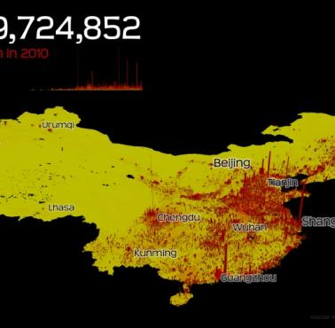 Gęstość zaludnienia Chin (3d), 2010