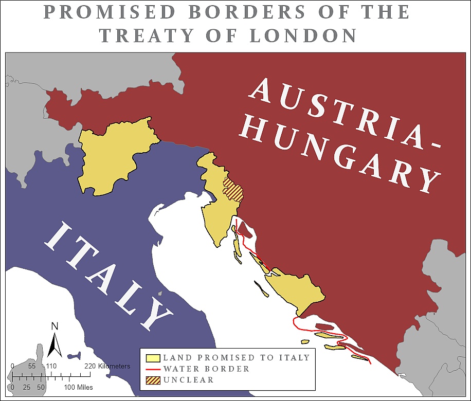 Obszary przyznane Włochom w Traktacie Londyńskim, 1915