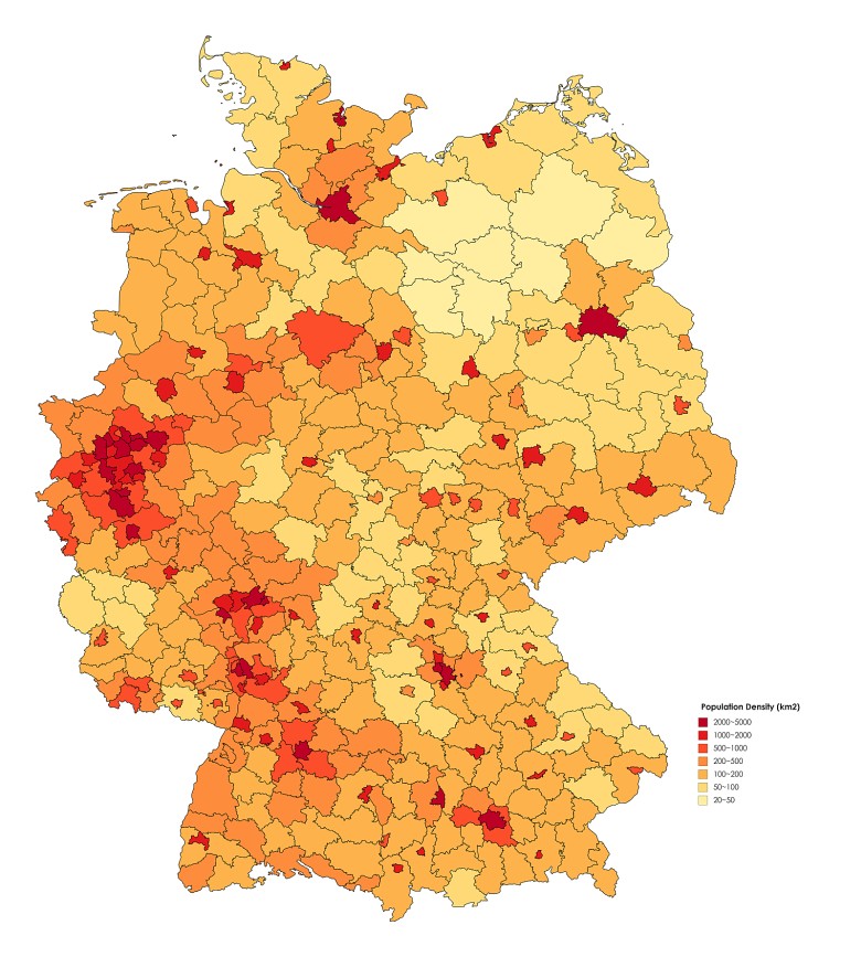 Mapa gęstości zaludnienia Niemiec