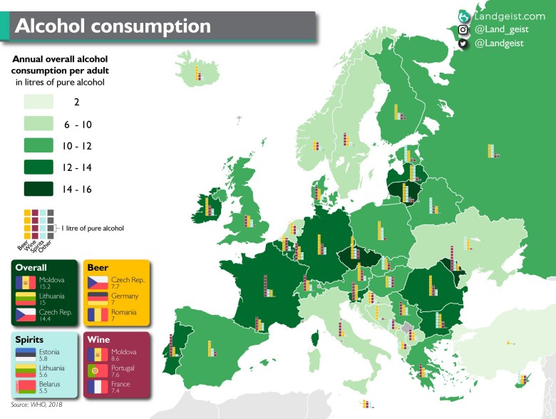 Spożycie alkoholu w Europie, 2024