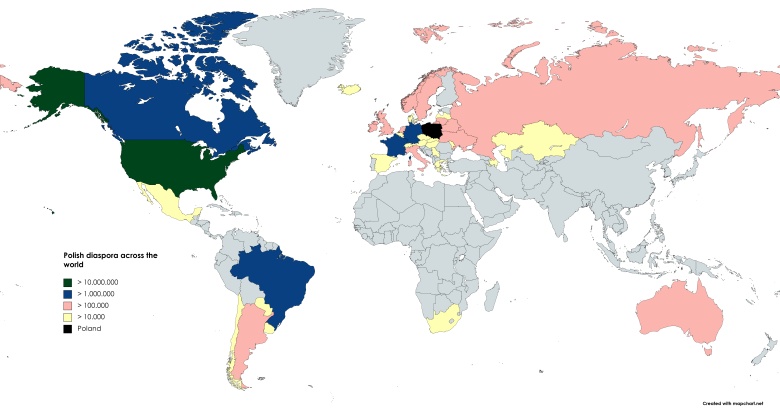 Polonia na całym świecie na podstawie liczb wikipedii