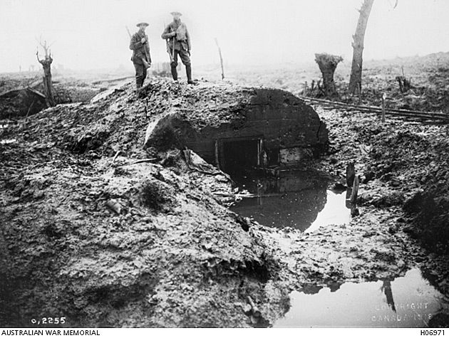 Tak wyglądały niemieckie bunkry i okopy podczas Bitwy pod Passchendaele (Francja).