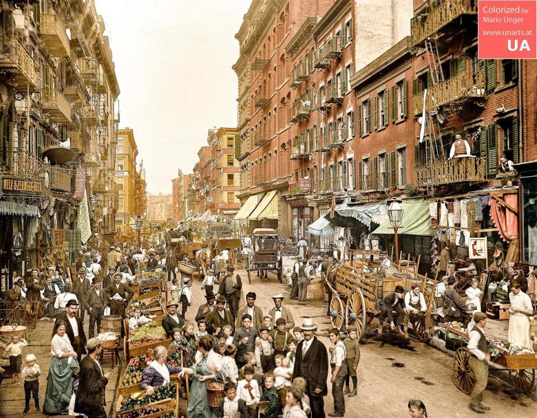 Tętniący życiem Nowy Jork, Mulberry Street, 1900