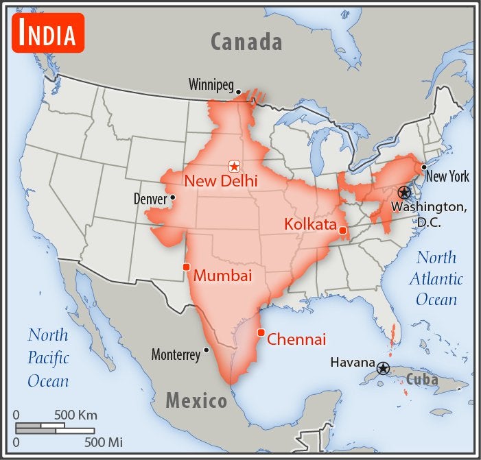 Rozmiar USA na tle Indii