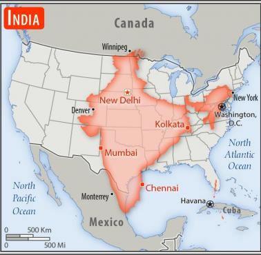 Rozmiar USA na tle Indii