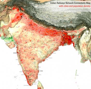Kolej indyjska z naniesioną gęstością zaludnienia, 2015