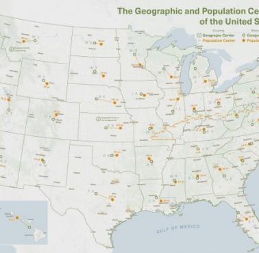 Centra geograficzne i ludnościowe USA z podziałem na stany