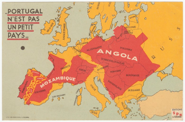 Portugalskie kolonie (Mozambik, Angola) na tle Europy