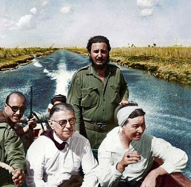 Nowy król Kuby Fidel Castro w otoczeniu czerwonych agentów - Simone de Beauvoir i Jean-Paul Sartre. 