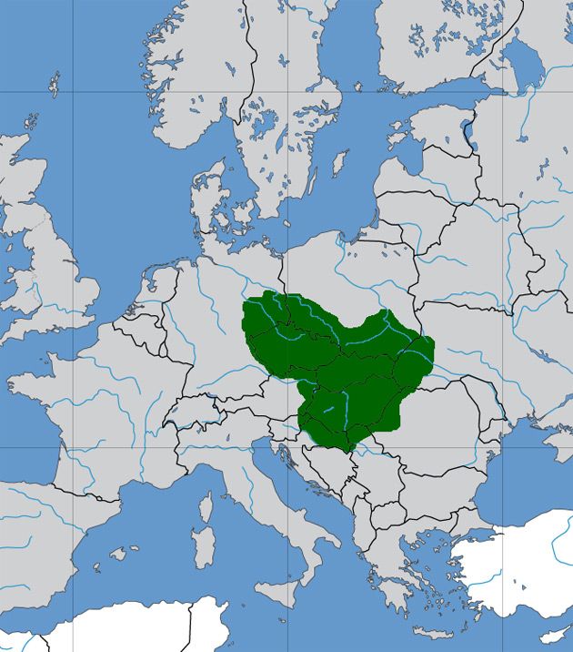 Mapa państwa wielkomorawskiego (IX, X) na tle współczesnych granic.