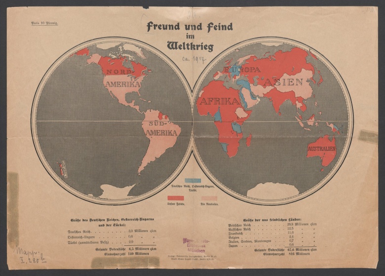 Przyjaciele i wrogowie II Rzeszy (Niemiec) w czasie I wojny światowej, mapa z 1915 roku