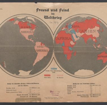 Przyjaciele i wrogowie II Rzeszy (Niemiec) w czasie I wojny światowej, mapa z 1915 roku