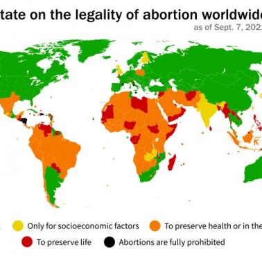 Stan prawny aborcji (aborcja) na świecie, stan wrzesień 2021