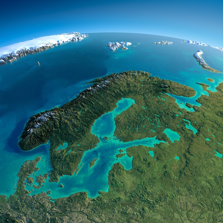 Reliefowa mapa Skandynawii